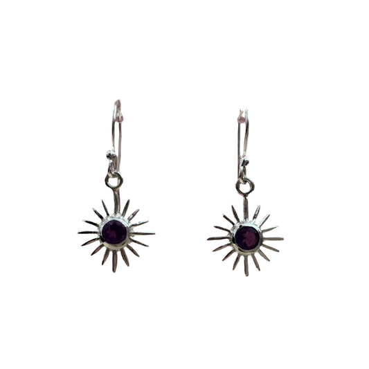 Starlight Drop Earrings - Amethyst Gemstone Silver