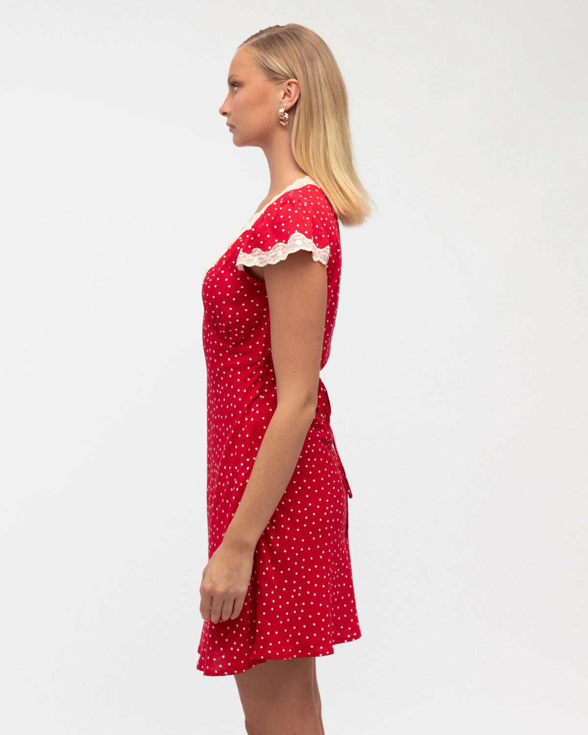 Sia Lace Trim Mini Dress Red White/Cream Trim