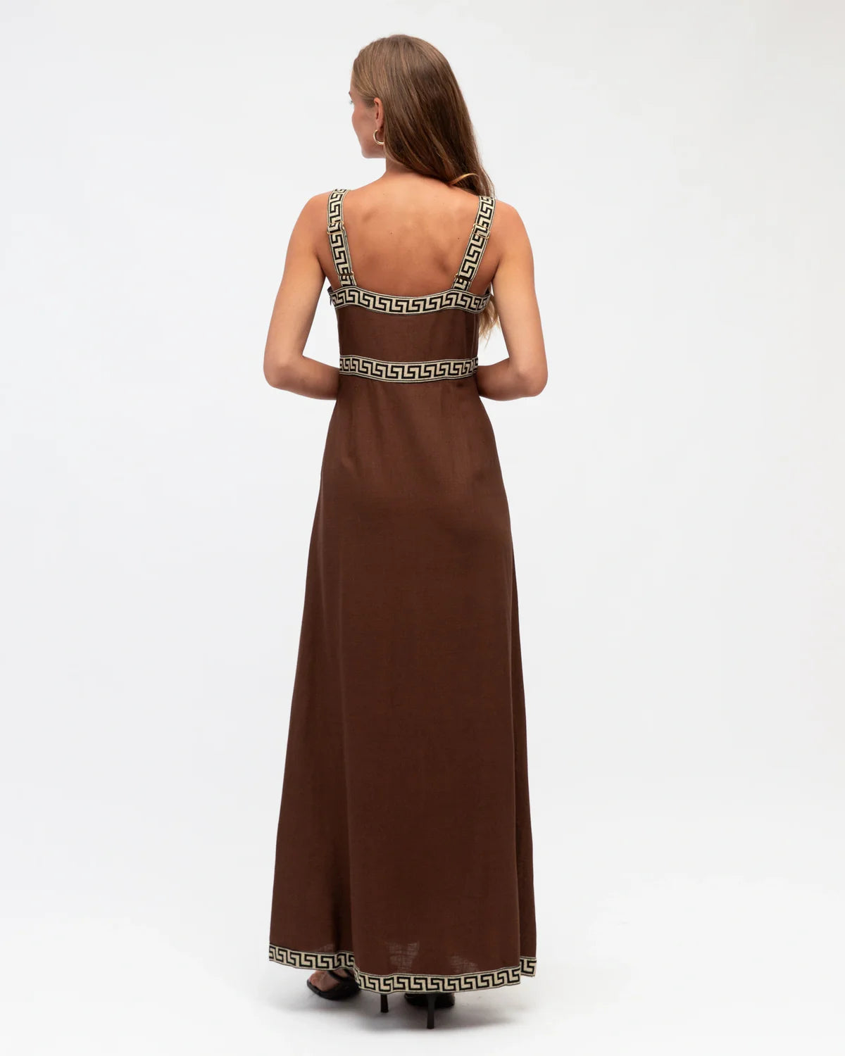 Hot Property Motif Border Maxi Dress Chocolate